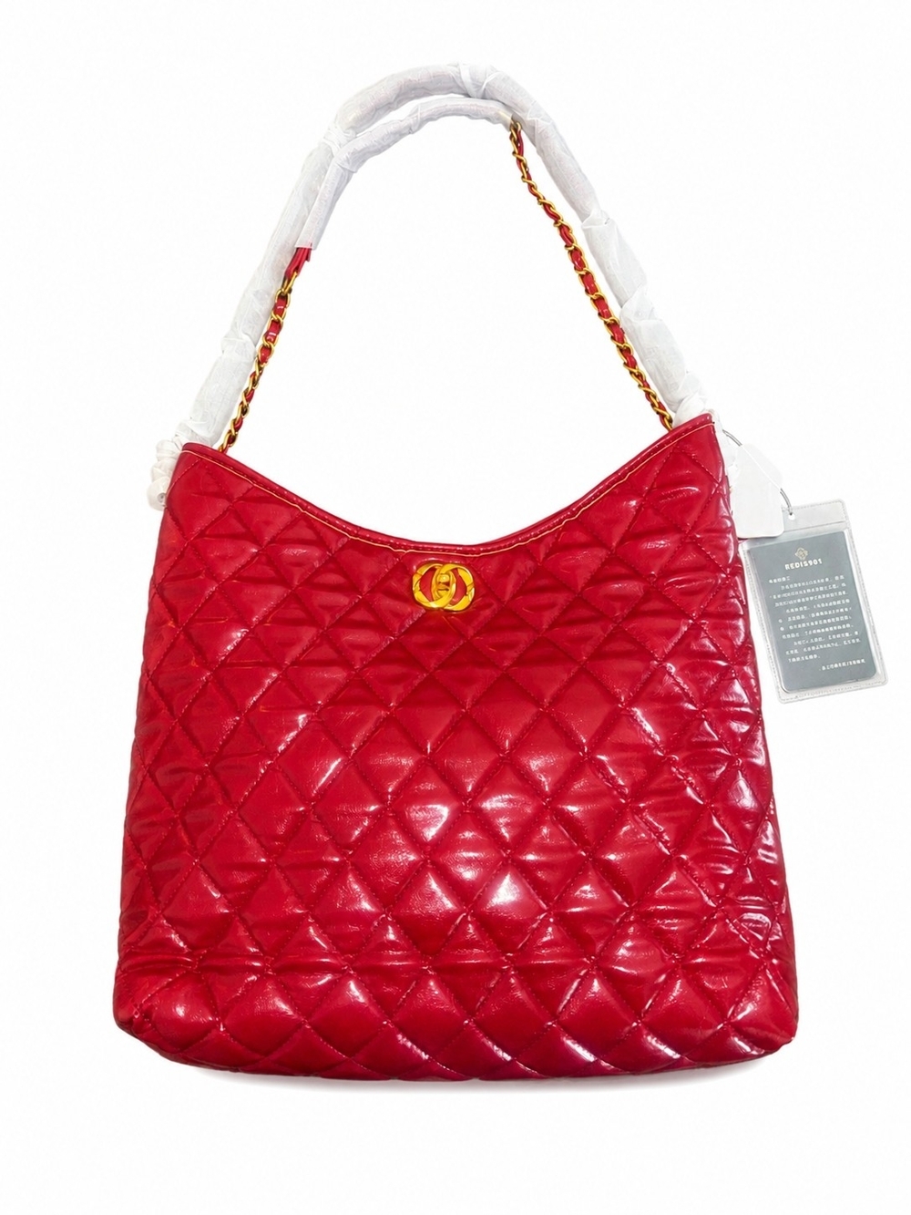 Brand New - Quilted Red Shoulder Bag with Gold Hardware
